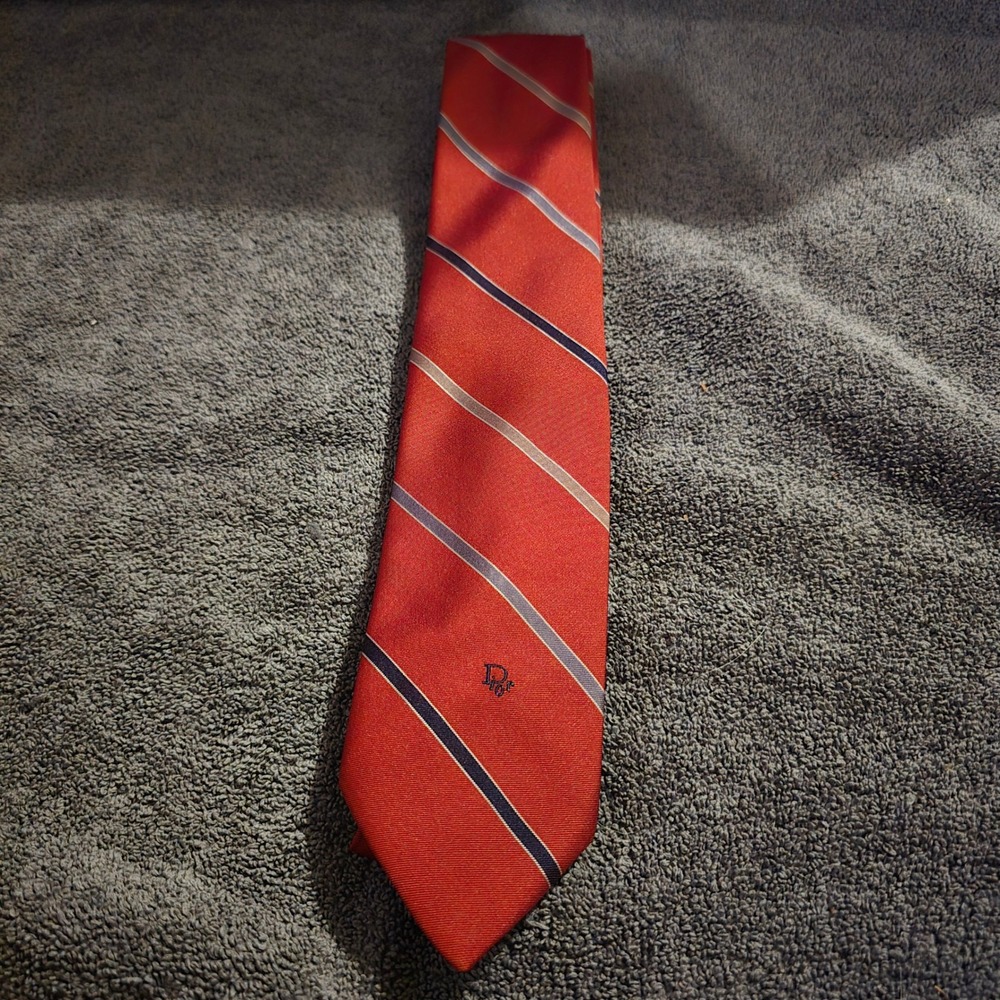 Christian Dior Accessories OS Necktie Mens Red Striped Italian Fabric Silk Blend